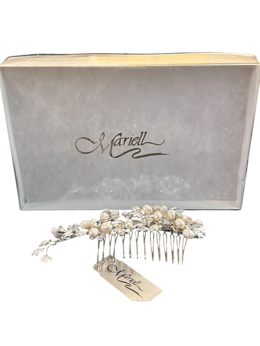 Mariell Silver Pearl & Crystal Bridal Hair Comb NIB